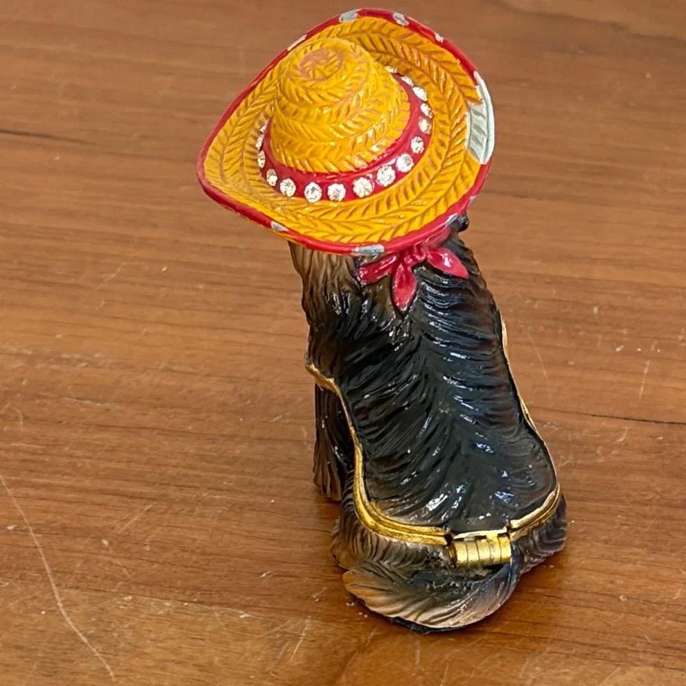 Vintage 90s Yorkie Dog Sombrero Rhinestone Enameled Hinged Trinket Box 2